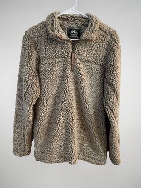 Alpine Sherpa Brown Quarter Zip Fleece Pullover Teddy Jacket Small